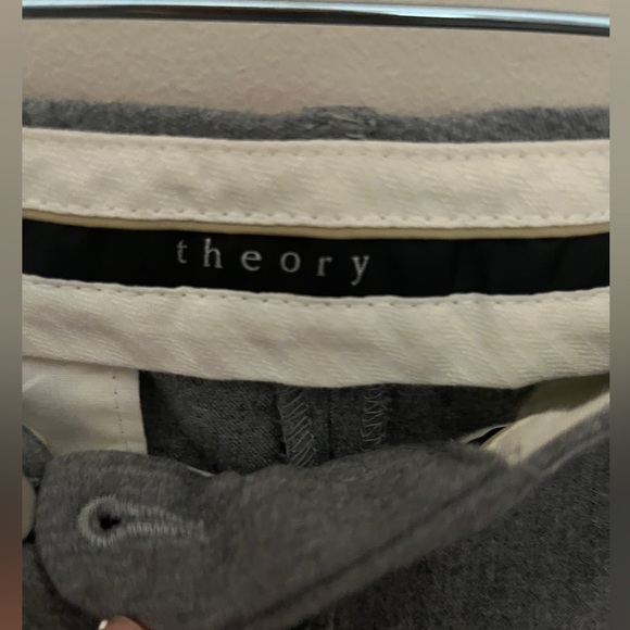 THEORY Slacks Pants Gray White Tuxedo Stripe Wool Flare Leg Women's Size 4 - Picture 3 of 10